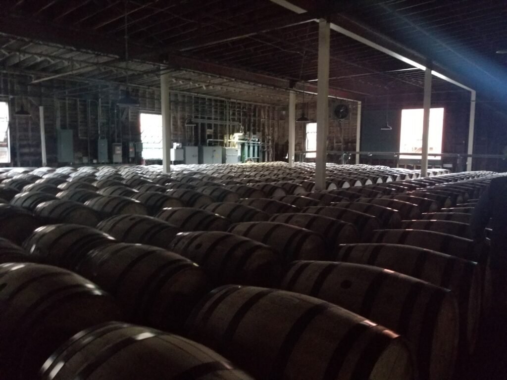 Photos from Buffalo Trace Distillery Tour. barrel making warehouse.